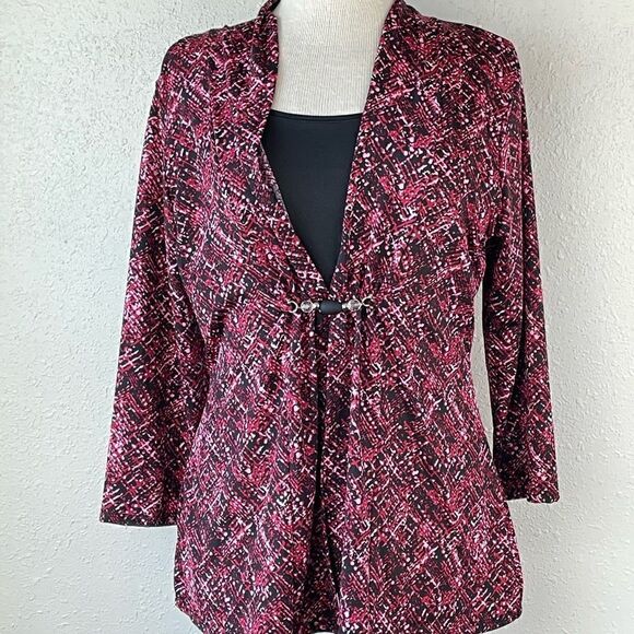 EUC Notations Womens Pink and Black Blouse Top Size M - Picture 1 of 6